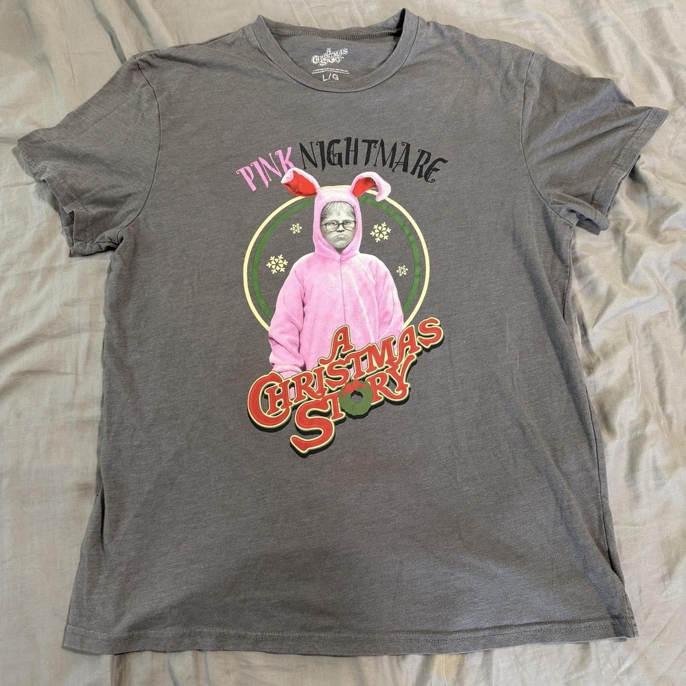Briefly Stated Shirt Mens L Gray A Christmas Story Pink Nightmare Tee Movie
